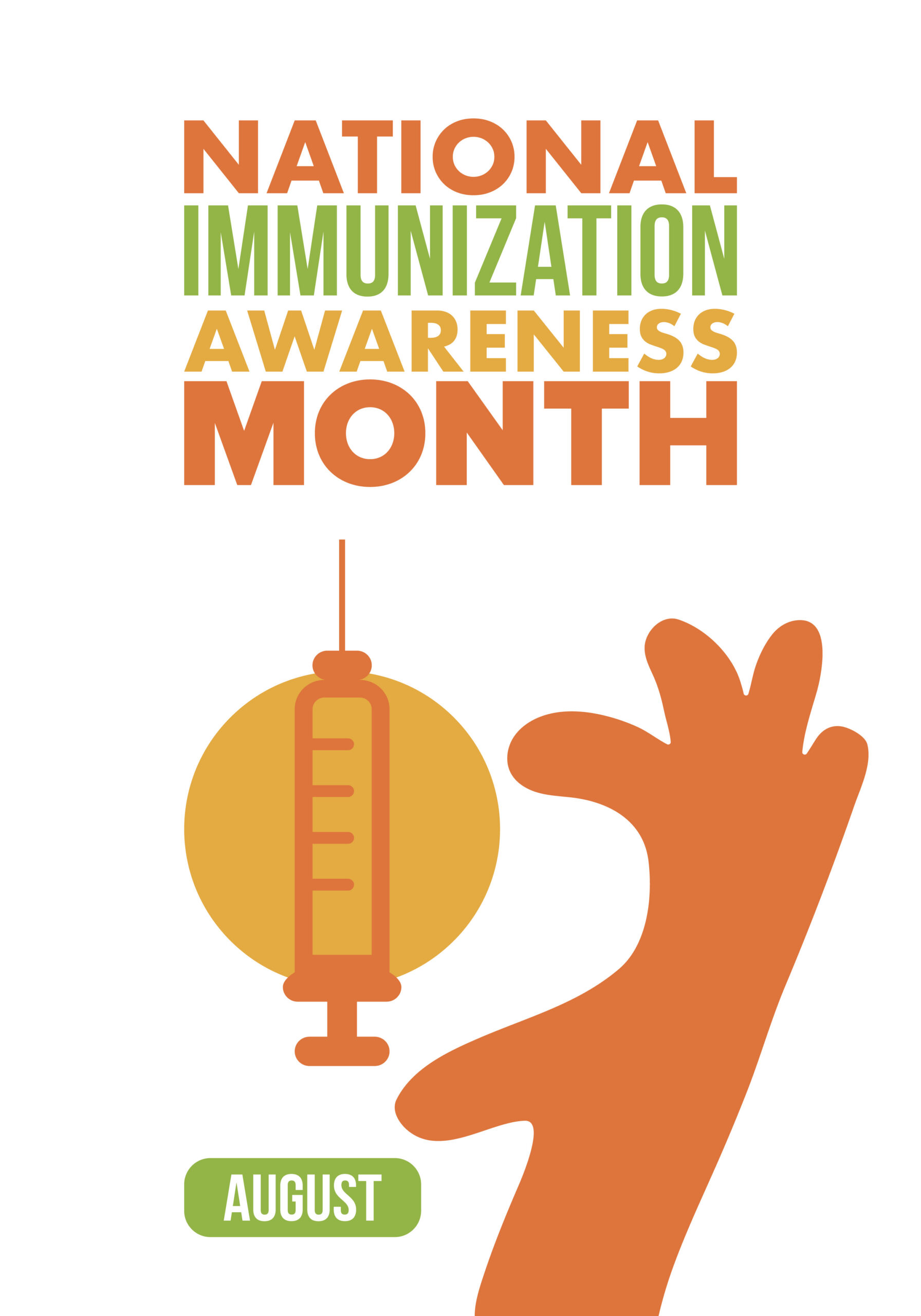 National Immunization Awareness Month in United States. Celebrated annually in August. Vaccination for people of all ages. Health care concept. Poster, greeting card, banner and background. Vector